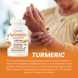 TURMERIC - Suplemento con curcumina de cúrcuma pura 95%